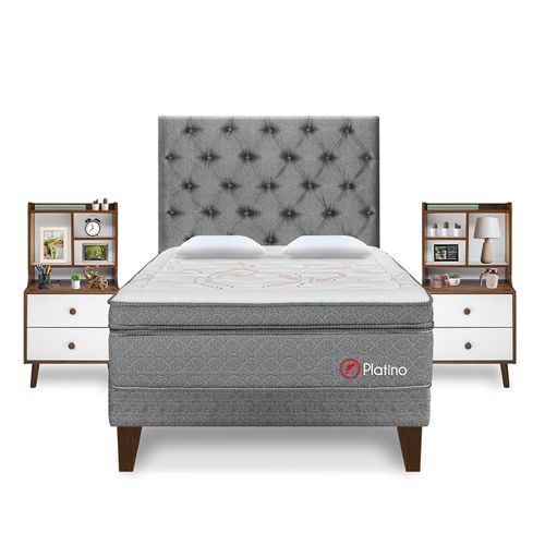 Dormitorio Europeo Platino + 02 Veladores Repisa Fashion - Principal