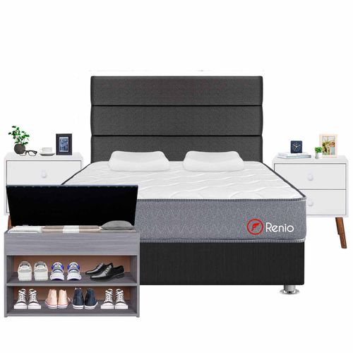 Dormitorio Renio Con Cajones + Zapatera+ 02 veladores 2 Plz