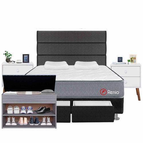 Dormitorio Renio Con Cajones + Zapatera+ 02 veladores 2 Plz