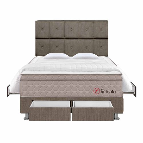 Dormitorio Marrón Rutenio 4 Cajones + Cabecera Tapizada