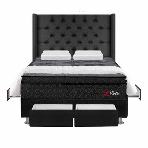 Dormitorio 4 Cajones Capitone Deluxe Sole 2 Plz + Edredón