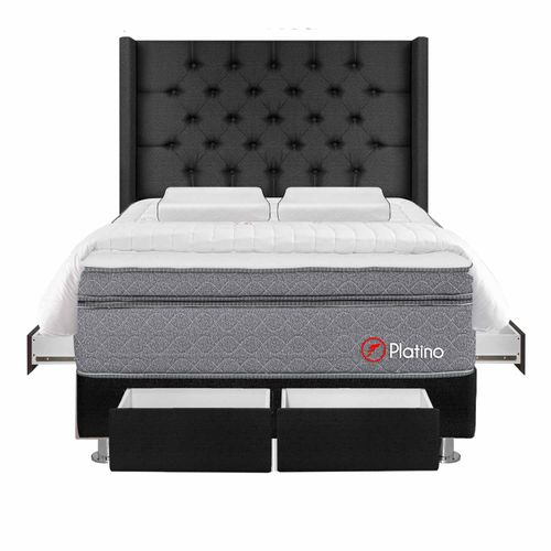 Dormitorio 4 Cajones Capitone Deluxe Platino 2 Plz +Edredón