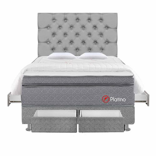 Dormitorio Platino 4 Cajones + Cabecera Capitone