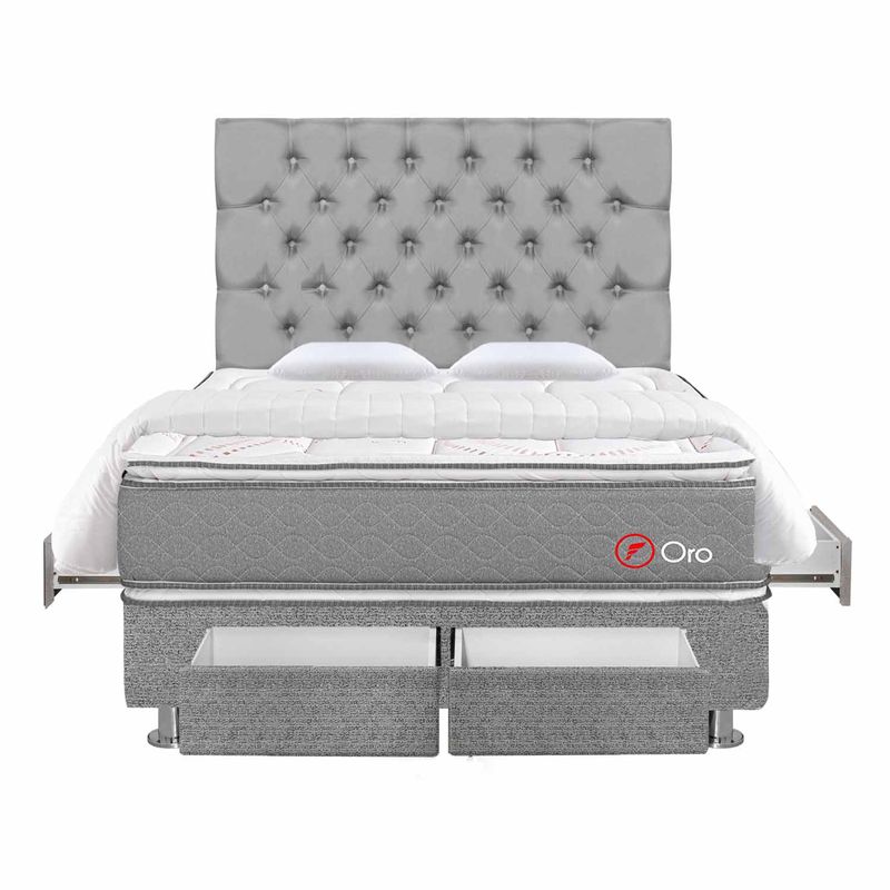 DORMITORIO ORO 4 CAJONES PLATA + EDREDON CAPITONE QUEEN