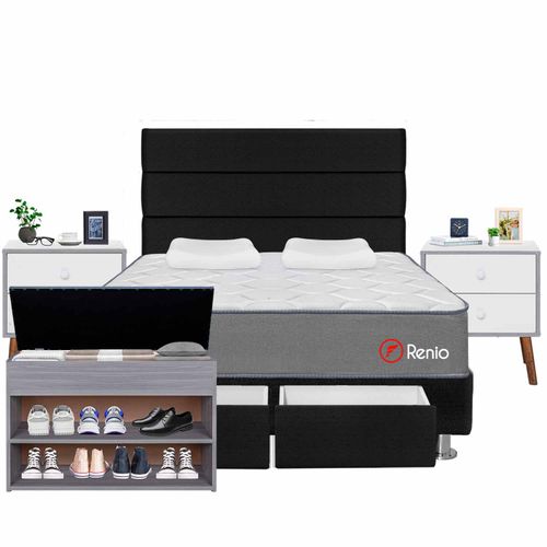 Dormitorio Renio Con Cajones + Zapatera+ 02 veladores 2 Plz