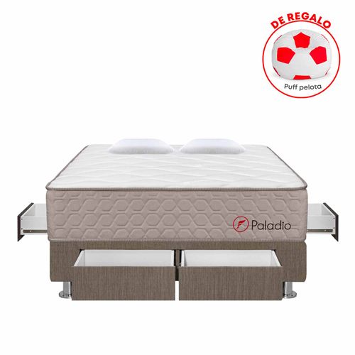 Cama Paladio Gris C/4 cajones 2 Plz