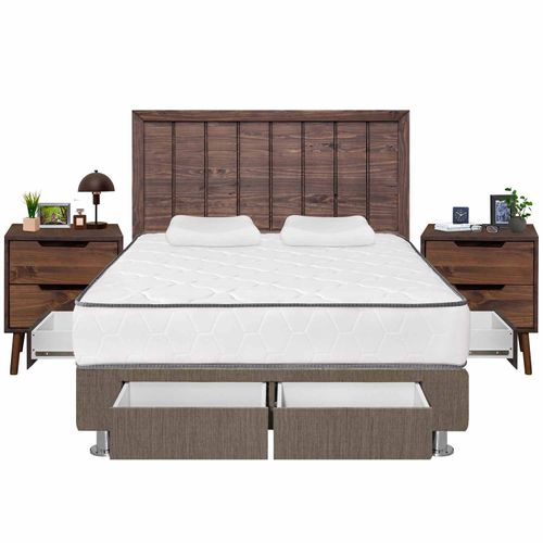 Dormitorio 4 Cajones Igneo Catania Queen + 02 Veladores de Madera