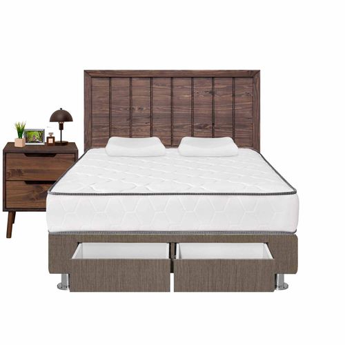 Dormitorio 2 Cajones Igneo Catania Queen + 01 Velador de Madera