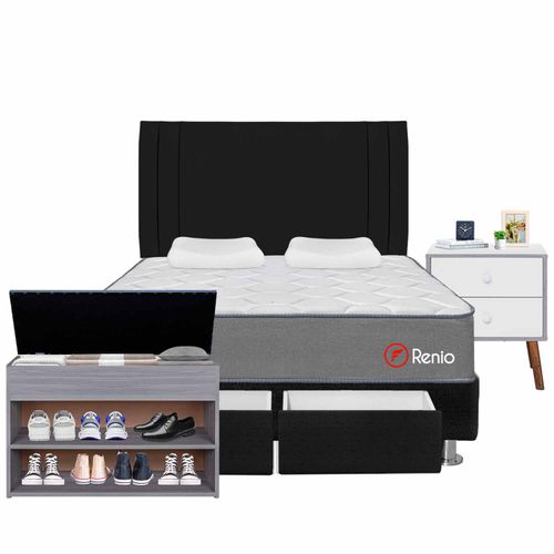 Dormitorio Renio Con Cajones + 01 Velador + 01 Zapatera