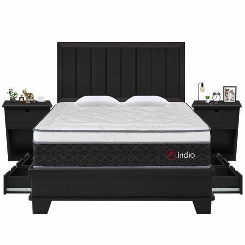 Dormitorio 4 Cajones con Sistema de Encaje Iridio Queen + 2 Veladores