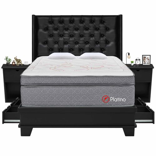 Dormitorio 4 Cajones con sistema de encaje Deluxe Platino Queen + Veladores