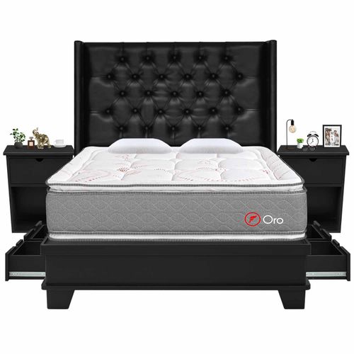 Dormitorio con sistema de encaje 4 Cajones Deluxe Oro 2 Plz + Veladores