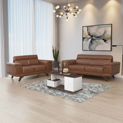 JUEGO DE SALA ALIYAH 3-2 TABACO + Centro de Mesa