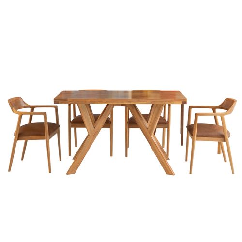 Juego de Comedor Mediterráneo 04 Sillas   Tabaco